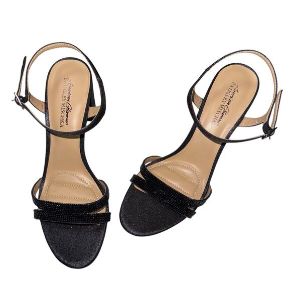 American Glamour Badgley Mischka Womens Karli Heeled Black Sandals SZ/ 8.5 - Picture 1 of 11